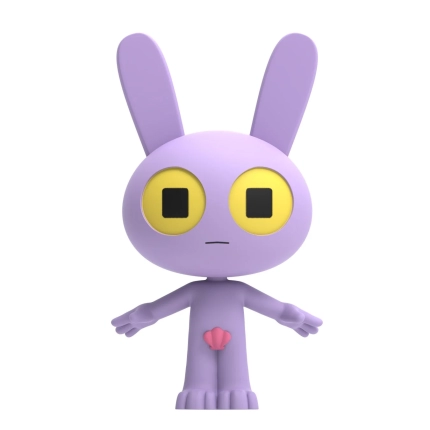 白い背景に立つ、紫色のウサギのようなキャラクターの3Dレンダリング画像です