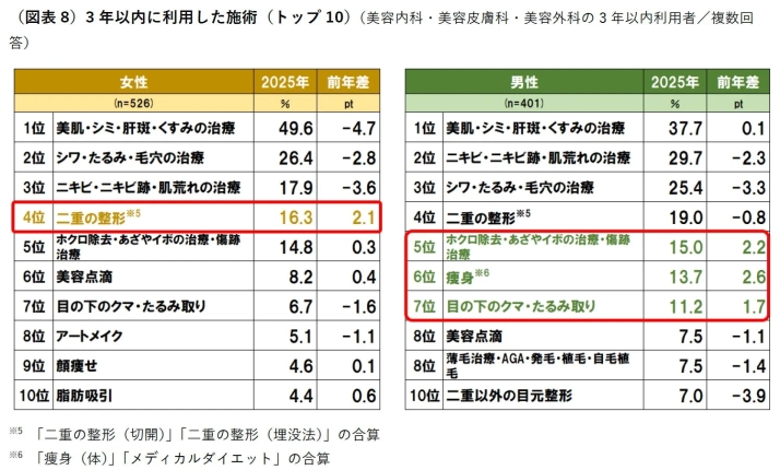 図表8 3 年以内に利用した施術 (トップ 10)