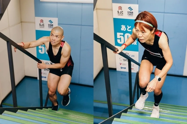 階段を駆け上がるアスリート