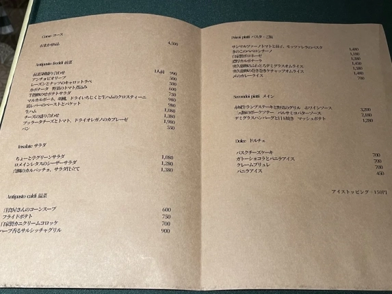 洋食バルちょーと亭の夜メニュー